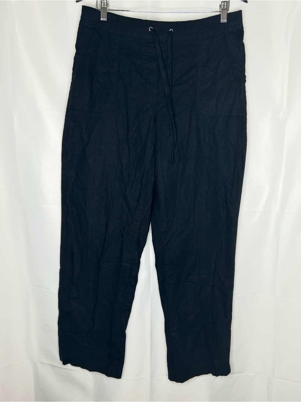 Kim Rogers Petite Black Linen Blend Drawstring Pants Women’s Petite Medium PM